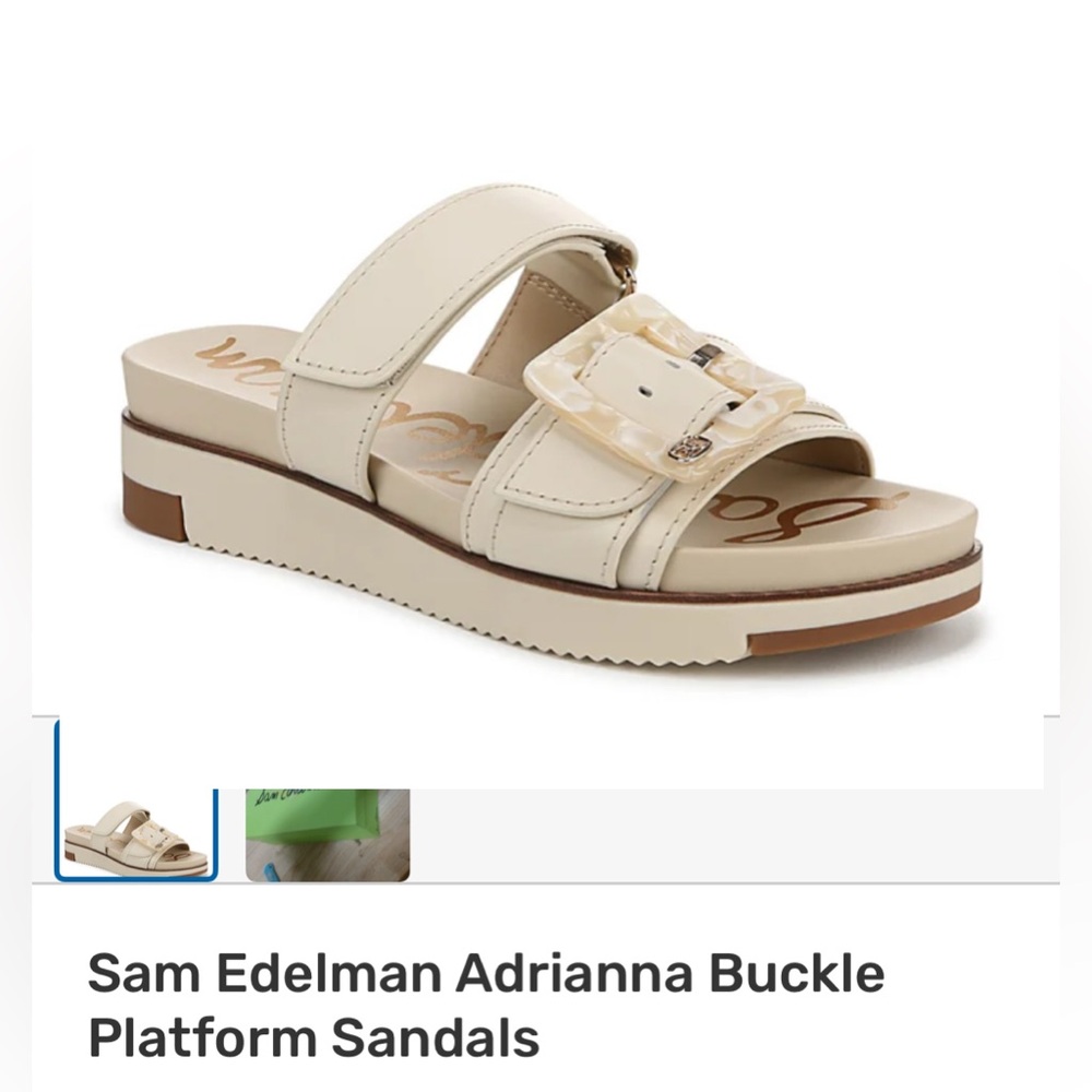 NIB Sam Edelman "Adrianna" Slide Sandal Cream/Ivory Leather/Cork Size 9 Heel 1"
